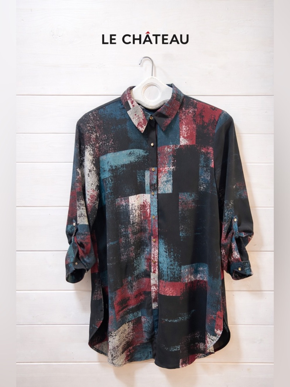 LE CHÂTEAU Abstract Print Tunic Blouse Multicolor Size L (Estimated